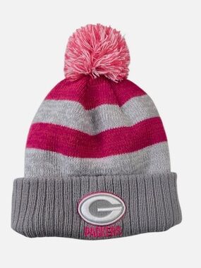 NFL Pink and Gray Striped Pom Cuffed Beanie